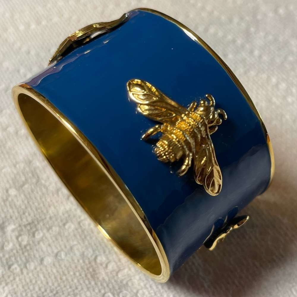 Monet Vintage Cuff Bracelet Enamel Bee Dragonfly Butterfly Flower Nature Insect